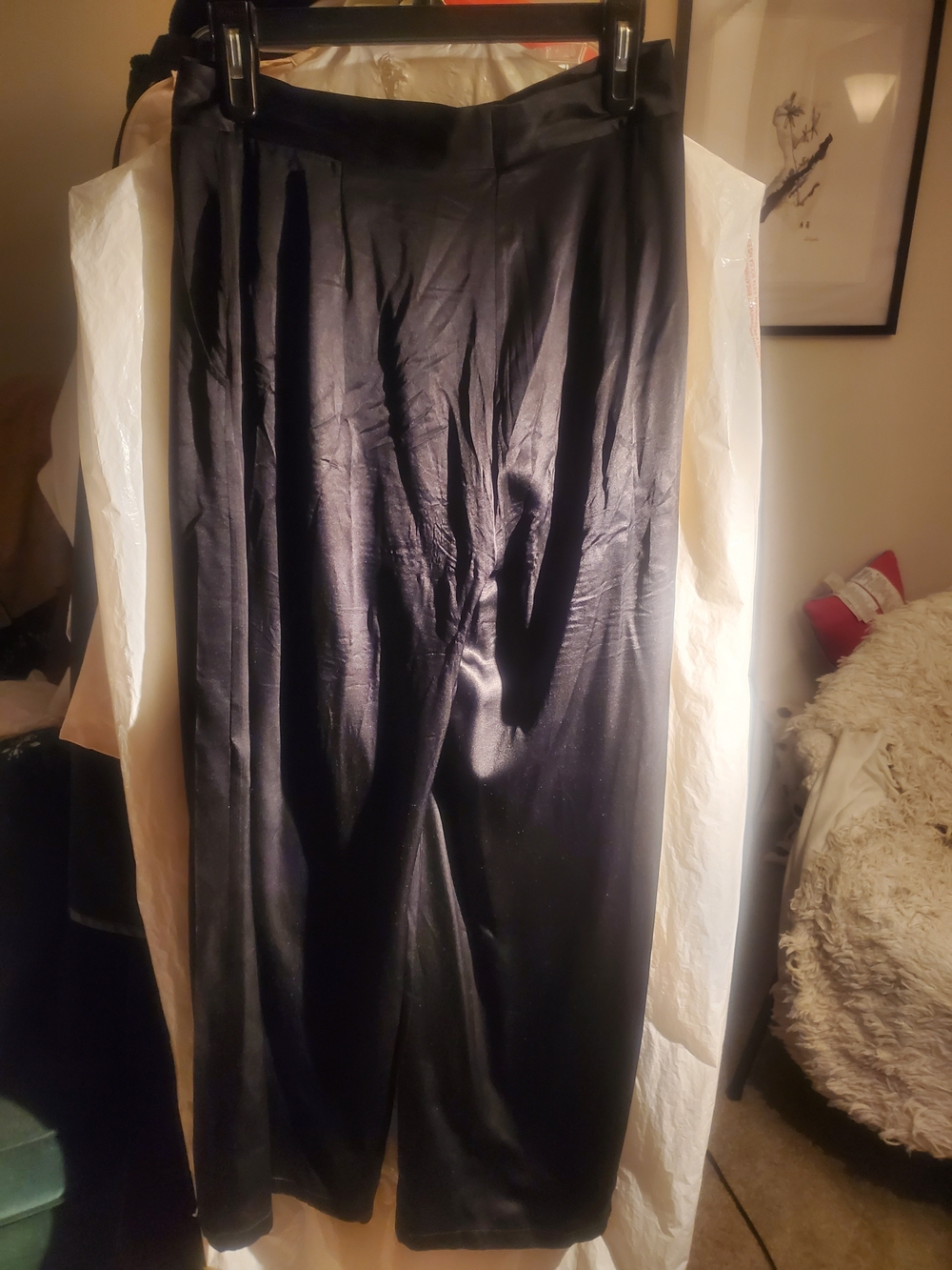 Vintage Elizabeth and James Black Satin Wide-Leg Trousers